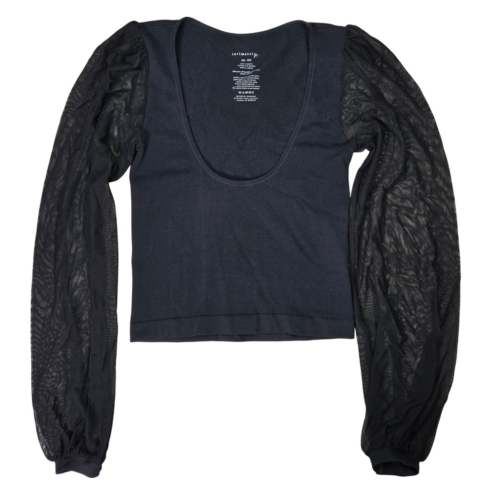 Free People Intimately Lost In Love Seamless‎ Top Black Mesh Puff Sleeve M/L